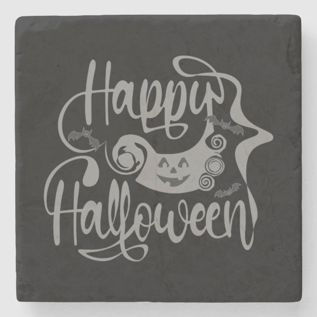 Happy Halloween-Kürbislaterne Steinuntersetzer (Vorderseite)