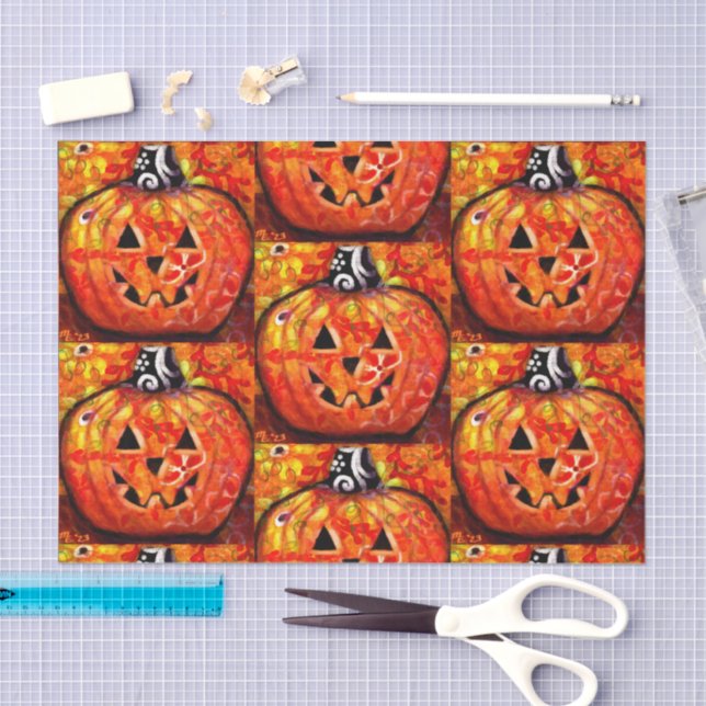 Happy Halloween Kürbislaterne Tiled Decoupage Seidenpapier (Handwerk)