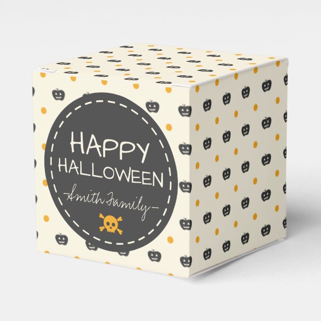 Happy Halloween. Kürbislaterne White Polka Dots Geschenkschachtel (Vorderseite)