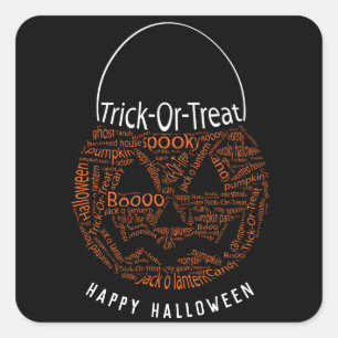 Happy Halloween Kürbislaterne Word Art Orange Quadratischer Aufkleber