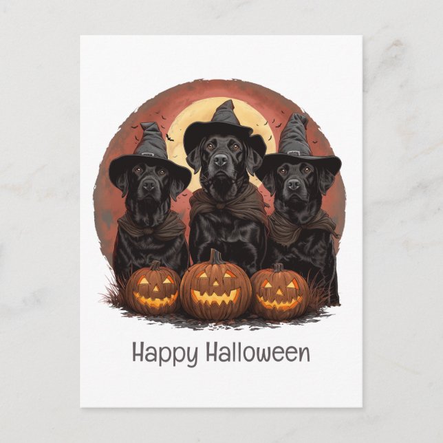 Happy Halloween Labrador Retriever Hunde Hexenhats Postkarte (Vorderseite)