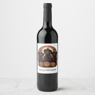 Happy Halloween Labrador Retriever Hunde Hexenhats Weinetikett