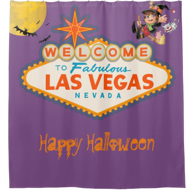 Happy Halloween Las Vegas Flying Witch Duschvorhang (Vorderseite)