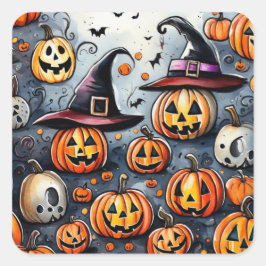 Happy Halloween Leckerei oder Tricks Design Quadratischer Aufkleber