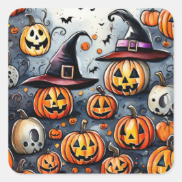 Happy Halloween Leckerei oder Tricks Design Quadratischer Aufkleber