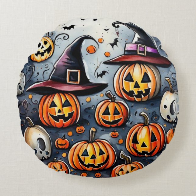 Happy Halloween Leckerei oder Tricks Design Rundes Kissen (Vorderseite)