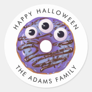 Happy Halloween Lila Mit Augen Monster Donut Runder Aufkleber