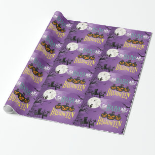 Happy Halloween Lila Spooky Sky Geschenkpapier