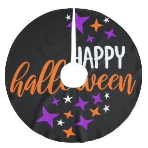 Happy Halloween Lila Stars Polyester Weihnachtsbaumdecke
