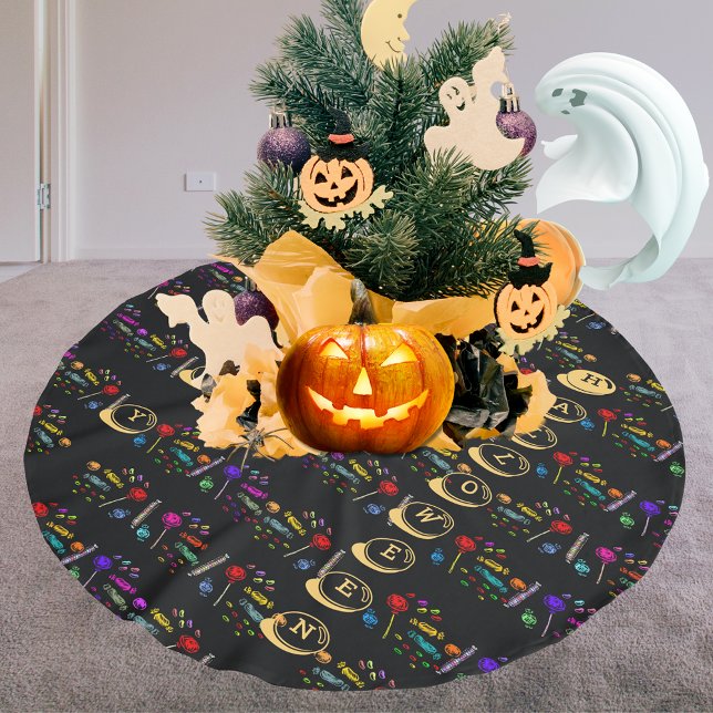 Happy Halloween Lollipops und Candy Pattern Polyester Weihnachtsbaumdecke (Happy Halloween Lollipops and Candy Pattern Brushed Polyester Tree Skirt)