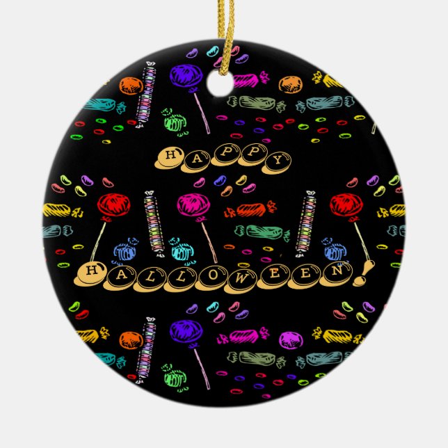Happy Halloween Lollipops und Candy Pattern, ZSSG Keramik Ornament (Vorne)