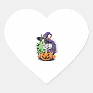 Happy Halloween mit Boston Terrier Mummy & Hexe Herz-Aufkleber