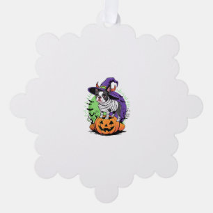 Happy Halloween mit Boston Terrier Mummy & Hexe Ornament Karte