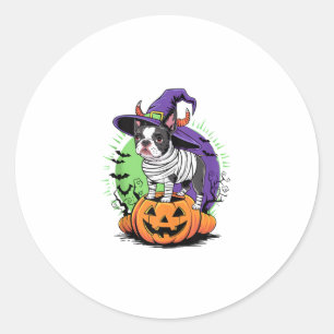 Happy Halloween mit Boston Terrier Mummy & Hexe Runder Aufkleber