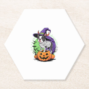 Happy Halloween mit Boston Terrier Mummy & Hexe Untersetzer