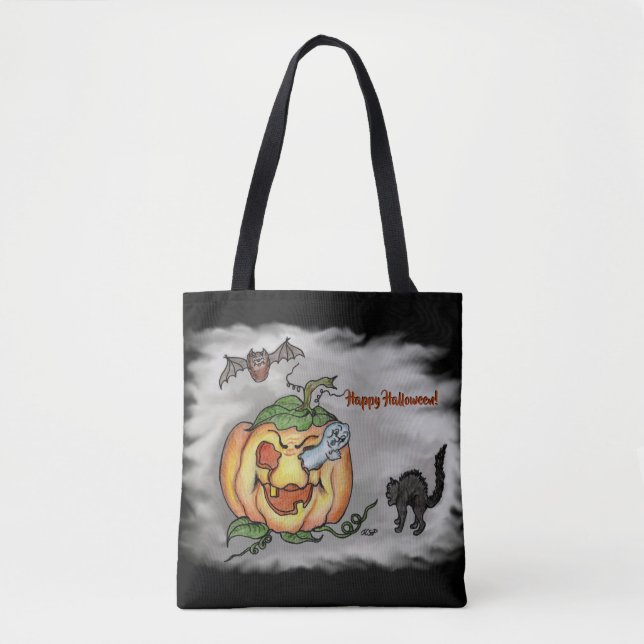 Happy Halloween mit Ghost Cat Bat Pumpkin (Vorderseite)