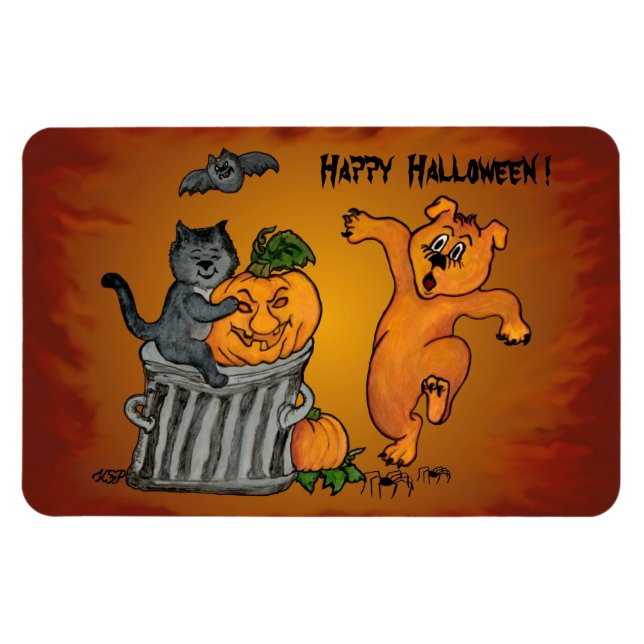 Happy Halloween mit Katzen-Katzen-Hund und Spider Magnet (Horizontal)