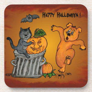 Happy Halloween mit Katzen-Katzen-Hund und Spider Untersetzer