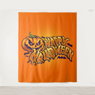 Happy Halloween mit Kürbislaterne Hintergrund Wandteppich