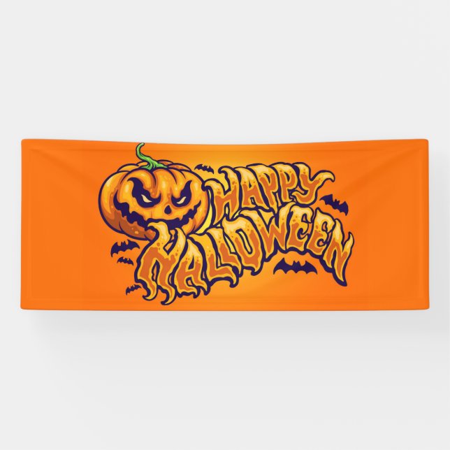 Happy Halloween mit Kürbislaterne House Flag Banner (Horizontal)