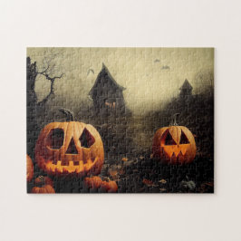 Happy Halloween mit Kürbissen und gruseligem Land. Puzzle