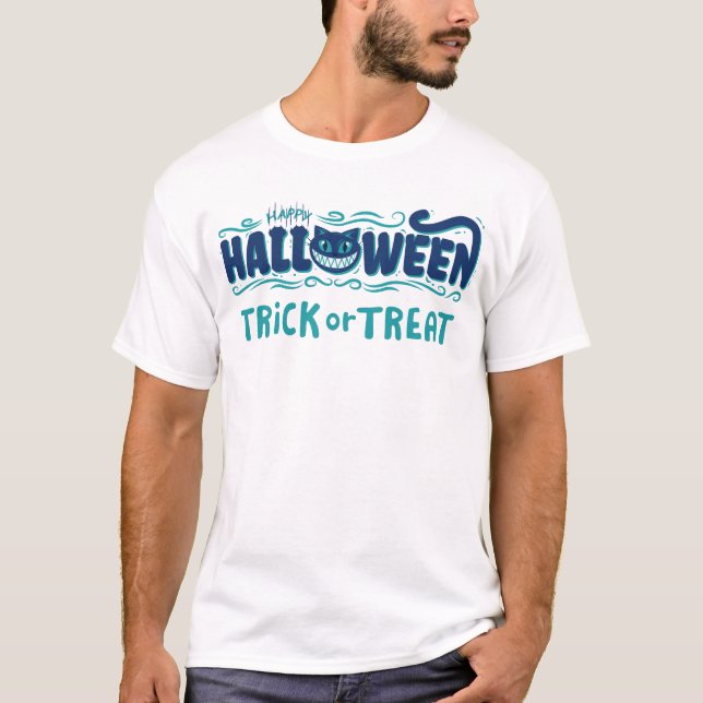 Happy Halloween mit lächelndem Katzengesicht T-Shirt (Vorderseite)