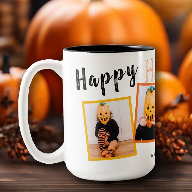 Happy Halloween Mit Monogramm Fotogalerie Zweifarbige Tasse (Take your morning cup of joe to a spook-tacular level this Halloween season with our Halloween Mug)