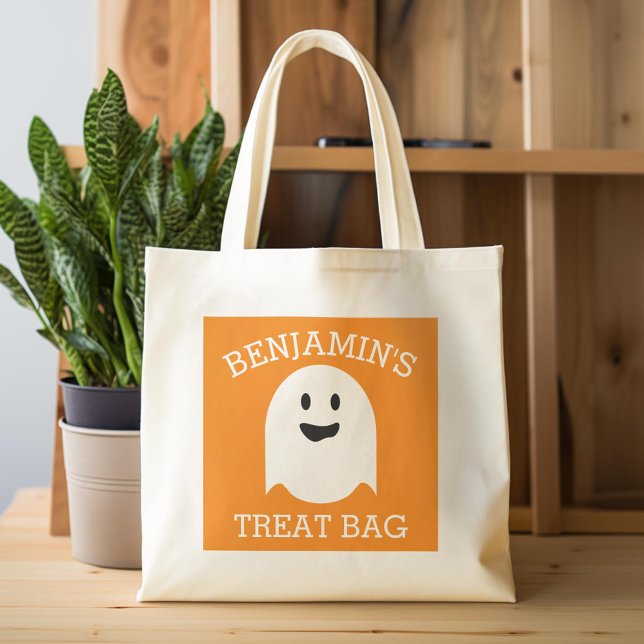 Happy Halloween mit Name Niedlich Ghost Leckerei Tragetasche (Custom Tote Bag)