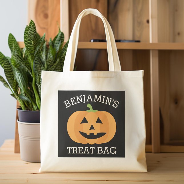 Happy Halloween mit Name Niedlich Pumpkin Leckerei Tragetasche (Custom Tote Bag)