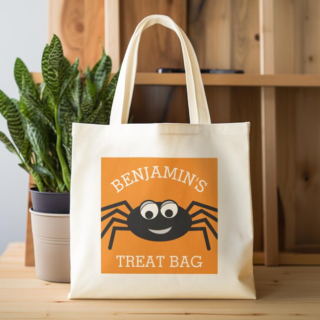 Happy Halloween mit Name Niedlich Spider Leckerei Tragetasche (Custom Tote Bag)
