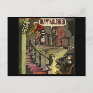Happy Halloween mit Spuk Haus und Geist Postkarte