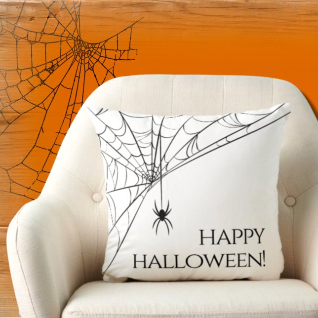Happy Halloween Modern Spider Schwarz-weiß Kissen (Von Creator hochgeladen)