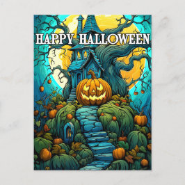Happy Halloween Moon-Light Spuk House Postkarte