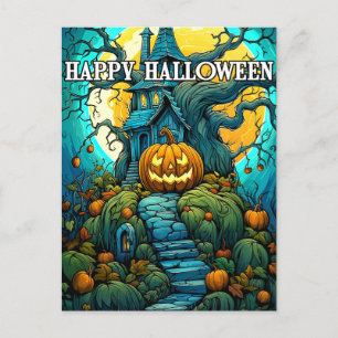 Happy Halloween Moon-Light Spuk House Postkarte