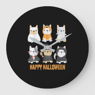 Happy Halloween Mops Hunde Niedliche Französisch B Große Wanduhr