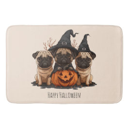 Happy Halloween Mops Kürbislaternen Badematte