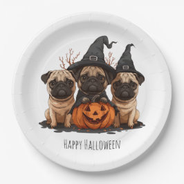 Happy Halloween Mops Kürbislaternen Pappteller