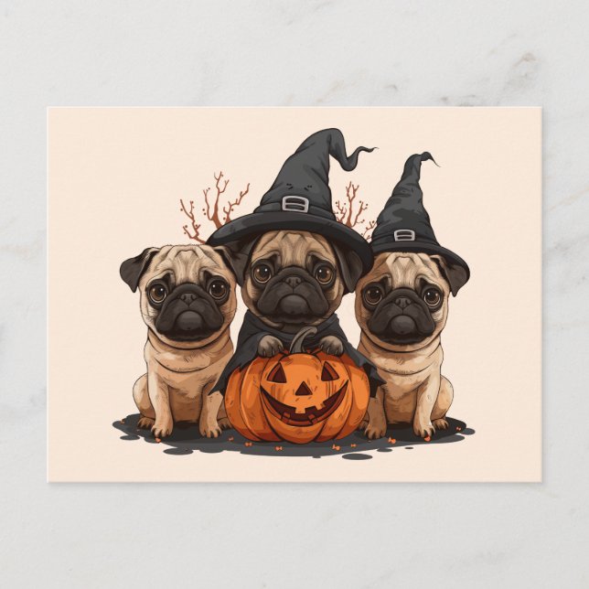 Happy Halloween Mops Kürbislaternen Postkarte (Vorderseite)