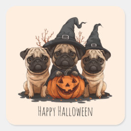 Happy Halloween Mops Kürbislaternen Quadratischer Aufkleber
