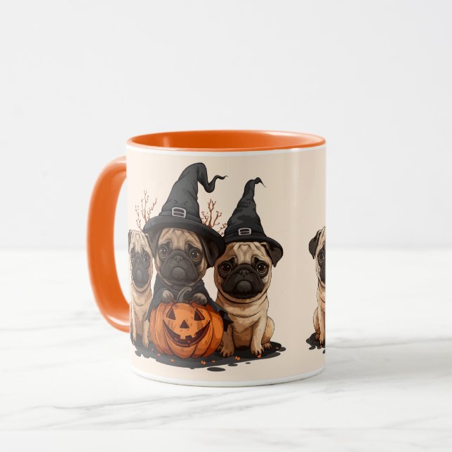 Happy Halloween Mops Kürbislaternen Tasse (Vorderseite Links)