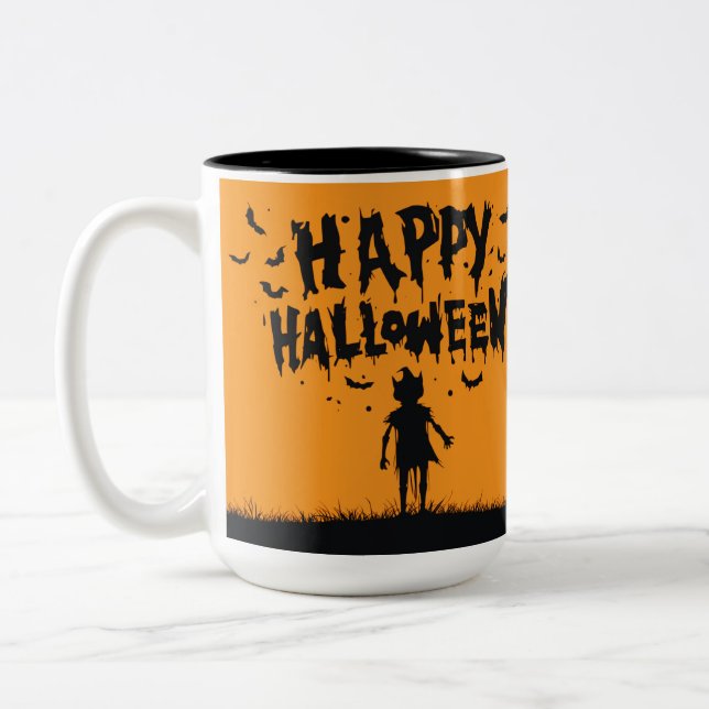 Happy Halloween:Mug with Mysterious Silhouette Zweifarbige Tasse (Links)