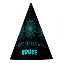 Happy Halloween Neon Blue Spiderweb schwarz