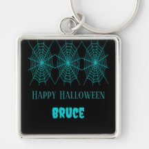 Happy Halloween Neon Blue Spiderweb schwarz