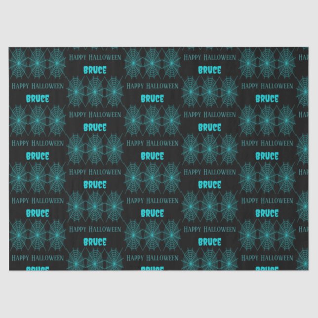 Happy Halloween Neon Blue Spiderweb schwarz Seidenpapier (Vorderseite)