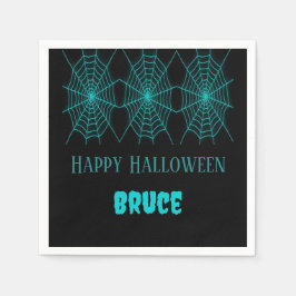 Happy Halloween Neon Blue Spiderweb schwarz Serviette