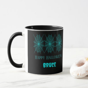 Happy Halloween Neon Blue Spiderweb schwarz Tasse
