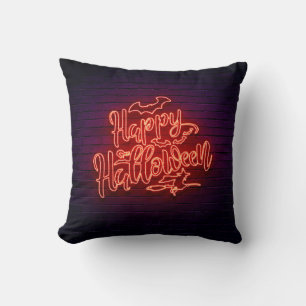 Happy Halloween Neon Look Hexe Bat Brick Party Kissen