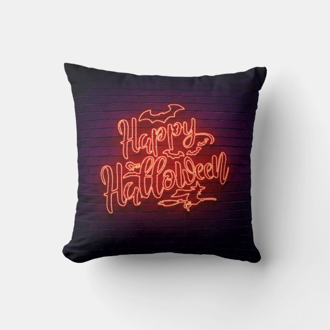 Happy Halloween Neon Look Hexe Bat Brick Party Kissen (Vorderseite)
