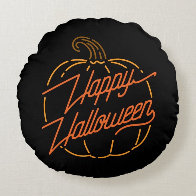 Happy Halloween Neon Round Pillow Rundes Kissen (Vorderseite)