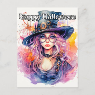 Happy Halloween - Nerdy Witch Illustration Postkarte